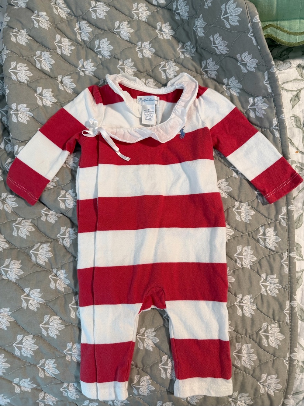 Ralph Lauren Red & White Striped Baby One-Piece Outfit